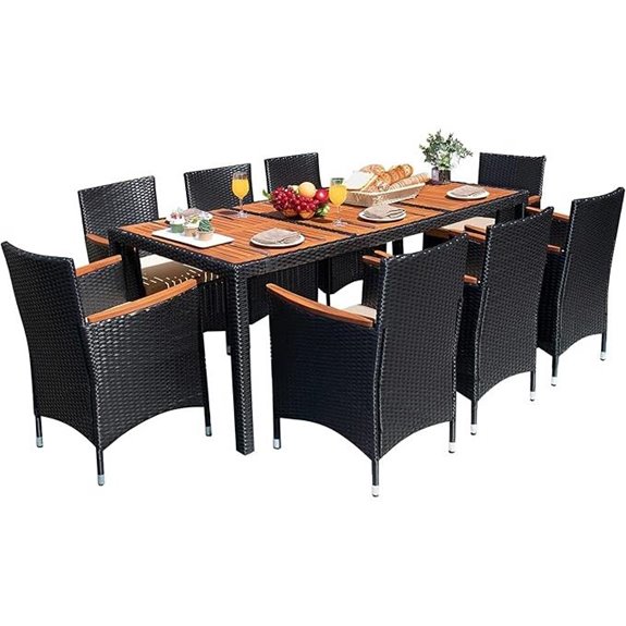 Devoko 9-Piece Wicker Outdoor Dining Set with Acacia Top