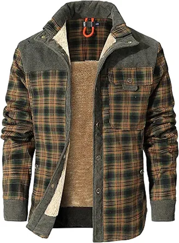 Zaitun Men's Sherpa Flannel Corduroy Plaid Shirt