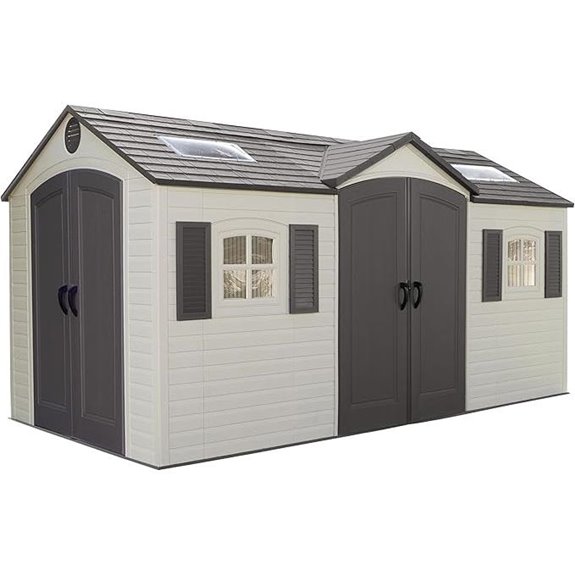 Lifetime 60079 Outdoor Storage Dual Entry Shed 15 x 8 ft Desert Sand