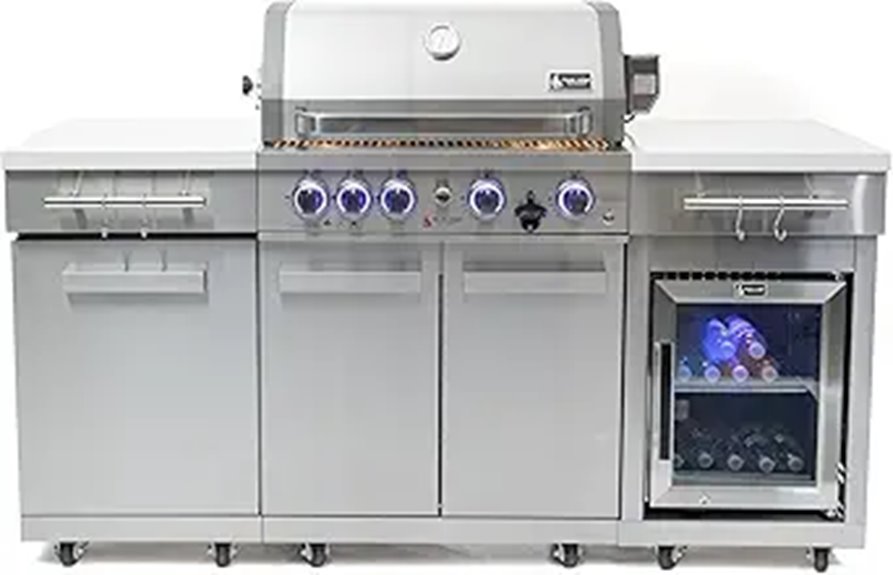 Mont Alpi 5-Burner Outdoor Gas Grill & Refrigerator
