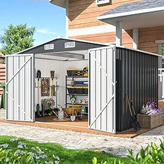 10x8 FT Outdoor Metal Storage Shed with Lockable Doors
