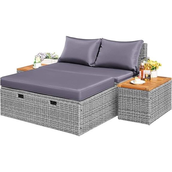 Flamaker Outdoor Rattan Lounge Chair with Tables