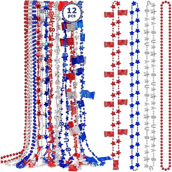 Patriotic 4th of July Beaded Necklaces (12 Pack)