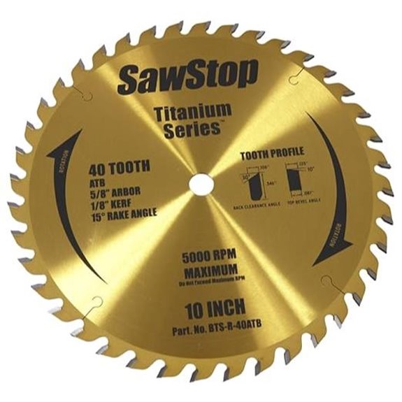 SawStop Titanium Series Premium Woodworking Blade - 40 Tooth BTS-R-40ATB