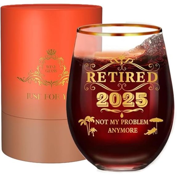 Retirement Gift for Women & Men (Stemless Wine Glass)