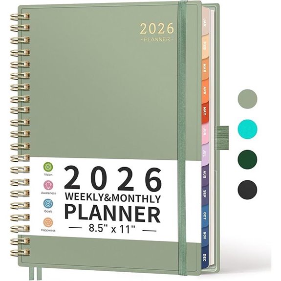 RETTACY 2026 Weekly/Monthly Planner 8.5x11 Spiral