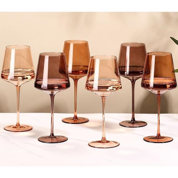 Brown Hand-Blown Amber Wine Glass Set of 6