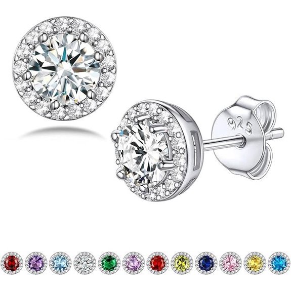 Bestyle Silver Birthstone Stud Earrings for Women