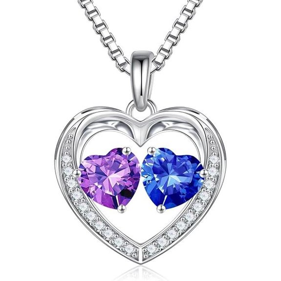 Iefil Sterling Silver Heart Birthstone Necklace for Women