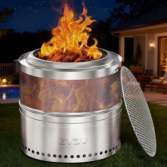 GVDV Smokeless Firepit with Grill and Ash Pan