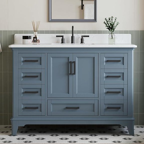 48-Inch Steel Blue Bathroom Vanity with Quartz Top