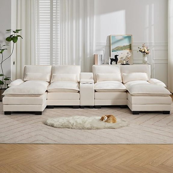 U-Shaped Cloud Sectional Sofa with Storage & USB