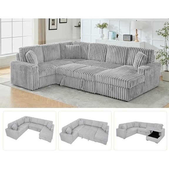 U-Shaped Plush Sectional Sofa Bed with Storage