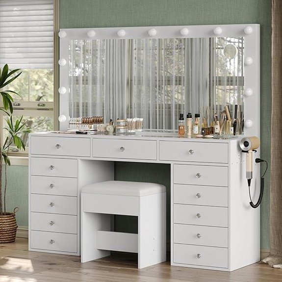 55 Vanity Desk with Lighted Mirror and Storage