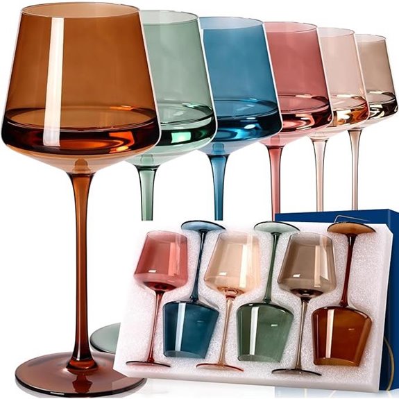 Colorful Hand-Blown Wine Glasses Set of 6