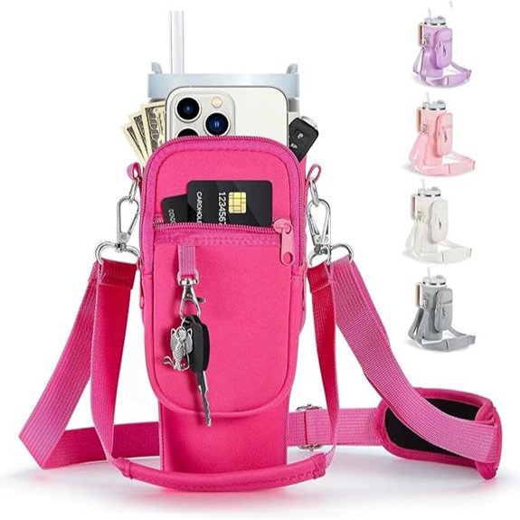 Water Bottle Carrier with Phone Pocket and Strap