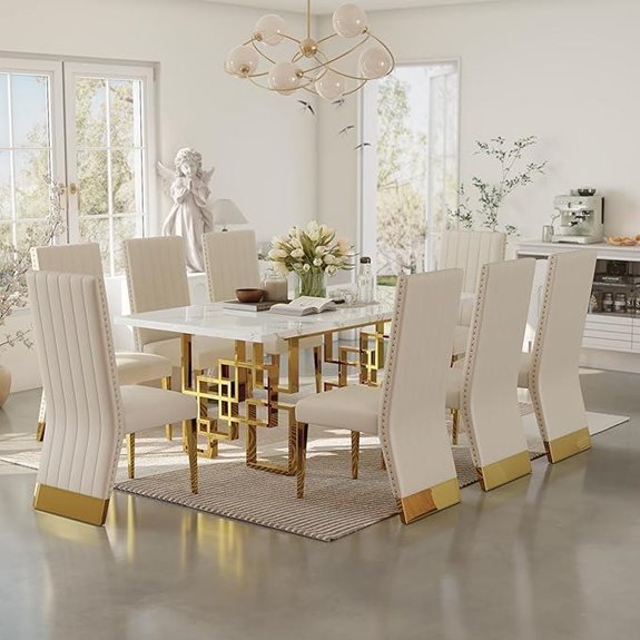 AUZ 9-Piece White & Gold Dining Set with Chairs