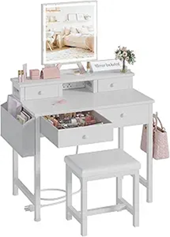 White Makeup Vanity Table with Mirror & Lights