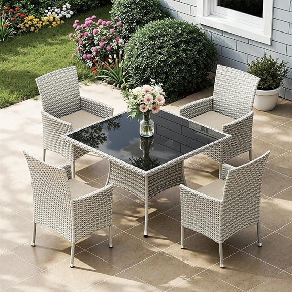 5-Piece Patio Dining Set with Wicker Table and Chairs