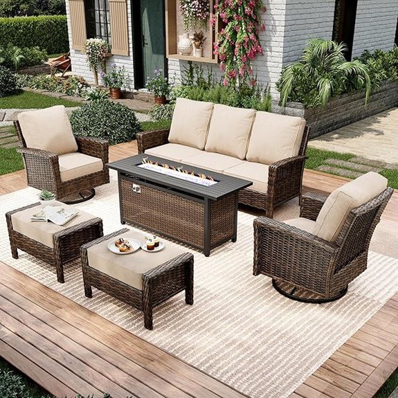 Wicker Patio Furniture Set with Fire Pit and Ottoman