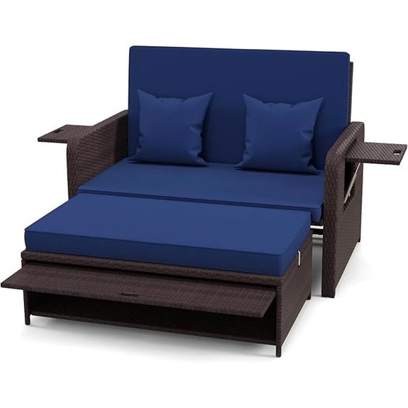 RELAX4LIFE Wicker Outdoor Patio Daybed with Trays