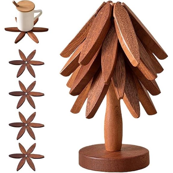 Wooden Tree-Shaped Trivet Set with Stand
