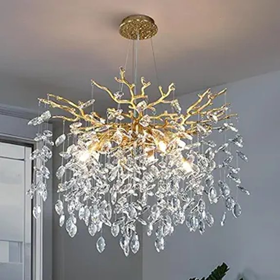 YUYI 23.6 Gold Crystal Chandelier with 8 Lights