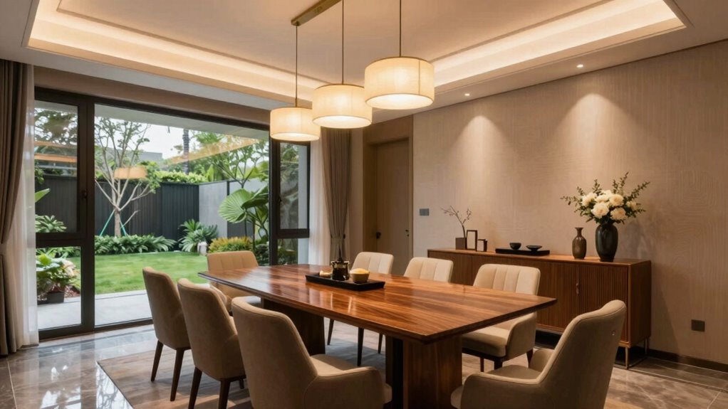modern lighting enhances dining ambiance